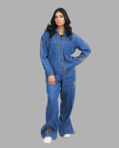 Embroidered denim co-ord sets